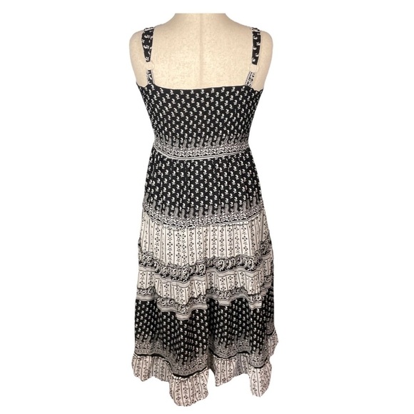 Silver Stream Cotton Tired Boho Ruffle Maxi Dress Size Small Black White Lined - Picture 3 of 7